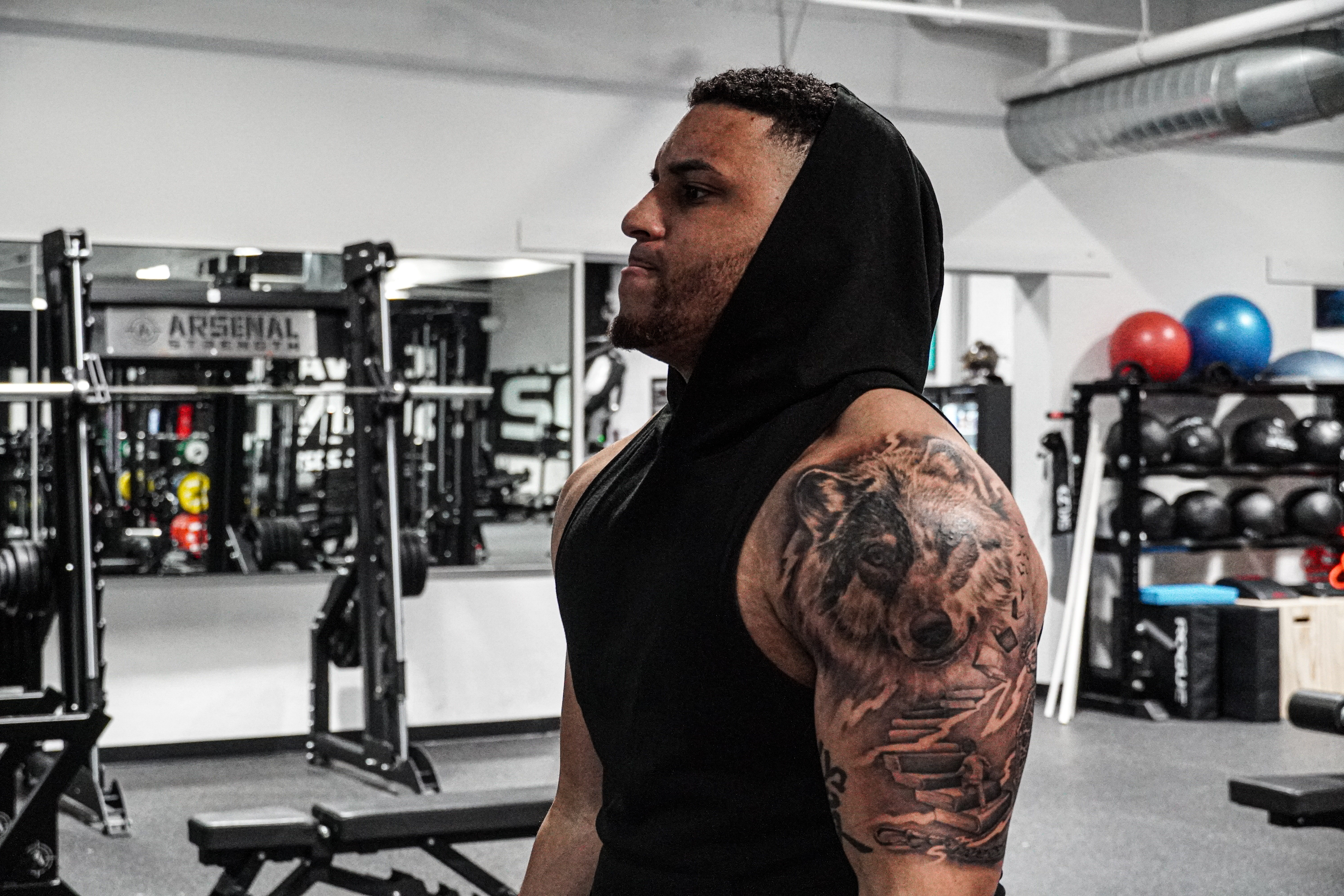 Wyatt Garyk in the weight room